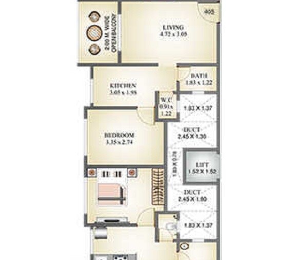 Floor plan of 2 BHK 496 Sq. Ft. Apartment in Cello Decent Homes Phase 2, Palghar
