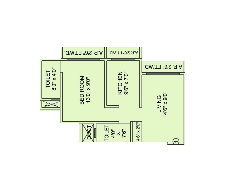 Floor plan of 1 BHK 451 Sq. Ft. Apartment in Chafekar Heights, Palghar