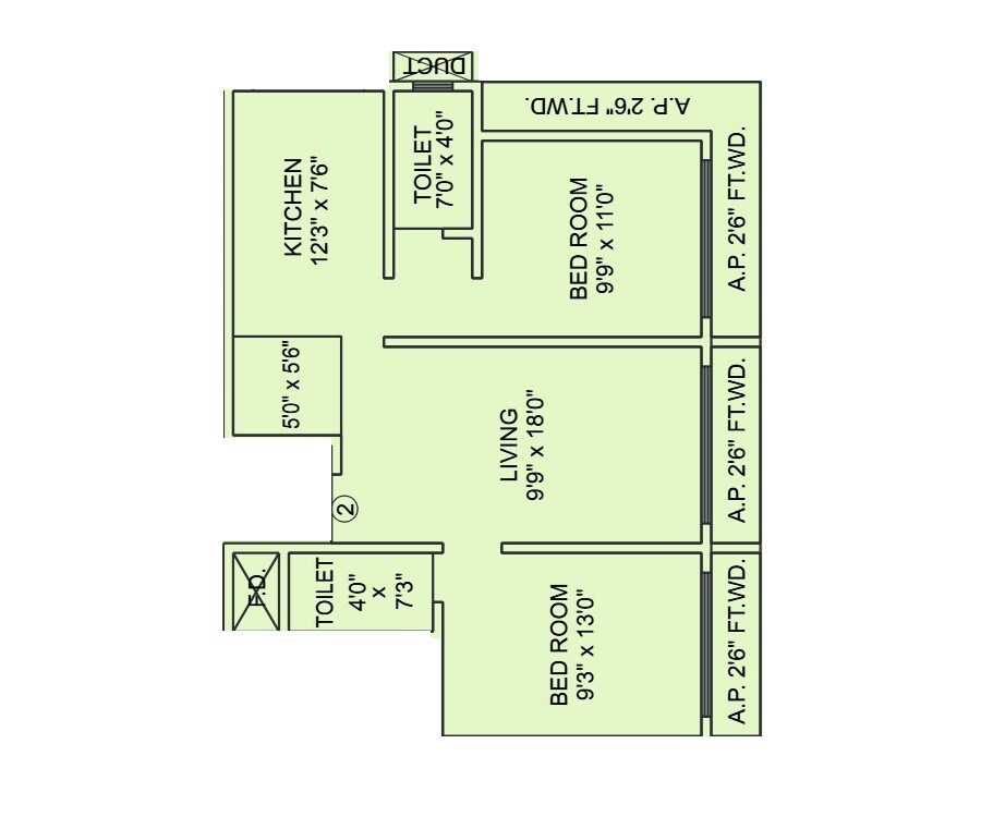 2 BHK 634 Sq. Ft. Apartment