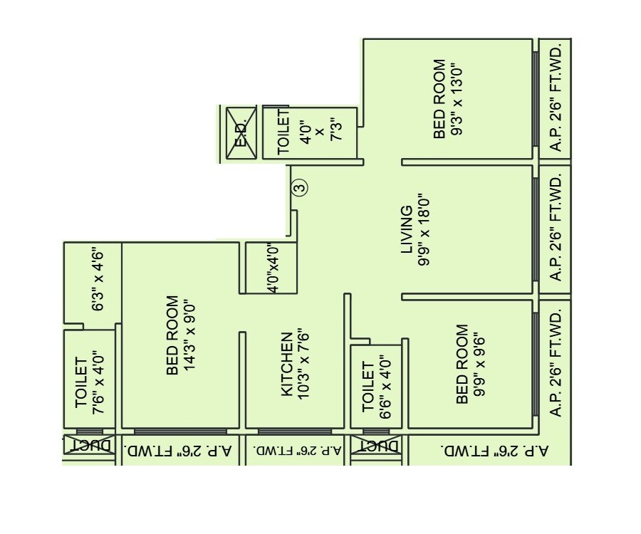 3 BHK 779 Sq. Ft. Apartment