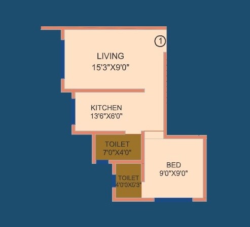 Floor plan of 1 BHK 415 Sq. Ft. Apartment in Chaitanya Signature, Palghar