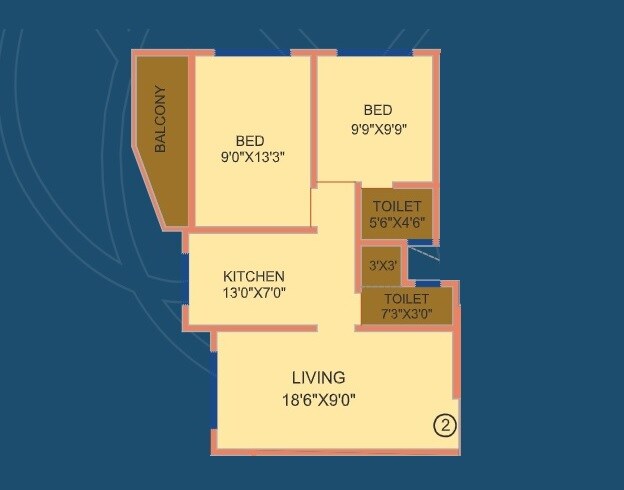 Floor plan of 2 BHK 570 Sq. Ft. Apartment in Chaitanya Signature, Palghar