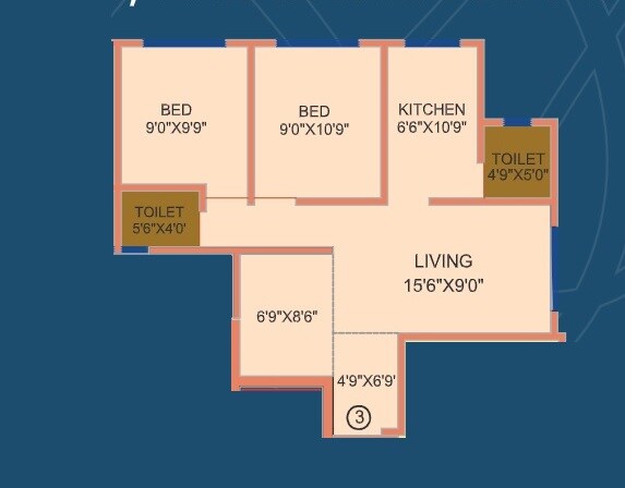 Floor plan of 2 BHK 600 Sq. Ft. Apartment in Chaitanya Signature, Palghar