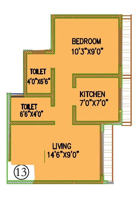 Floor plan of 1 BHK 353 Sq. Ft. Apartment in Chandresh Vaibhav, Palghar