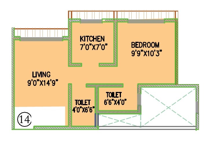 Floor plan of 1 BHK 360 Sq. Ft. Apartment in Chandresh Vaibhav, Palghar