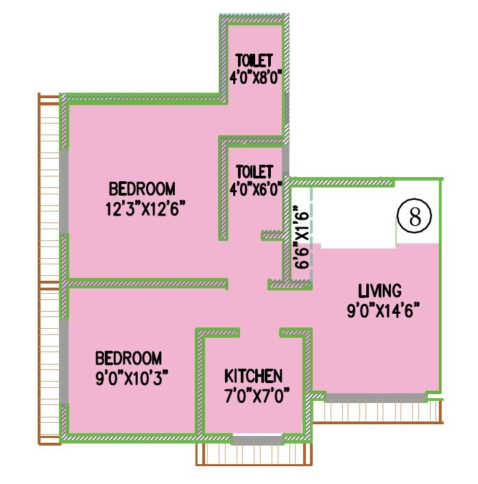 Floor plan of 2 BHK 515 Sq. Ft. Apartment in Chandresh Vaibhav, Palghar