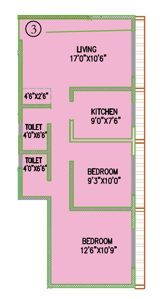 Floor plan of 2 BHK 601 Sq. Ft. Apartment in Chandresh Vaibhav, Palghar