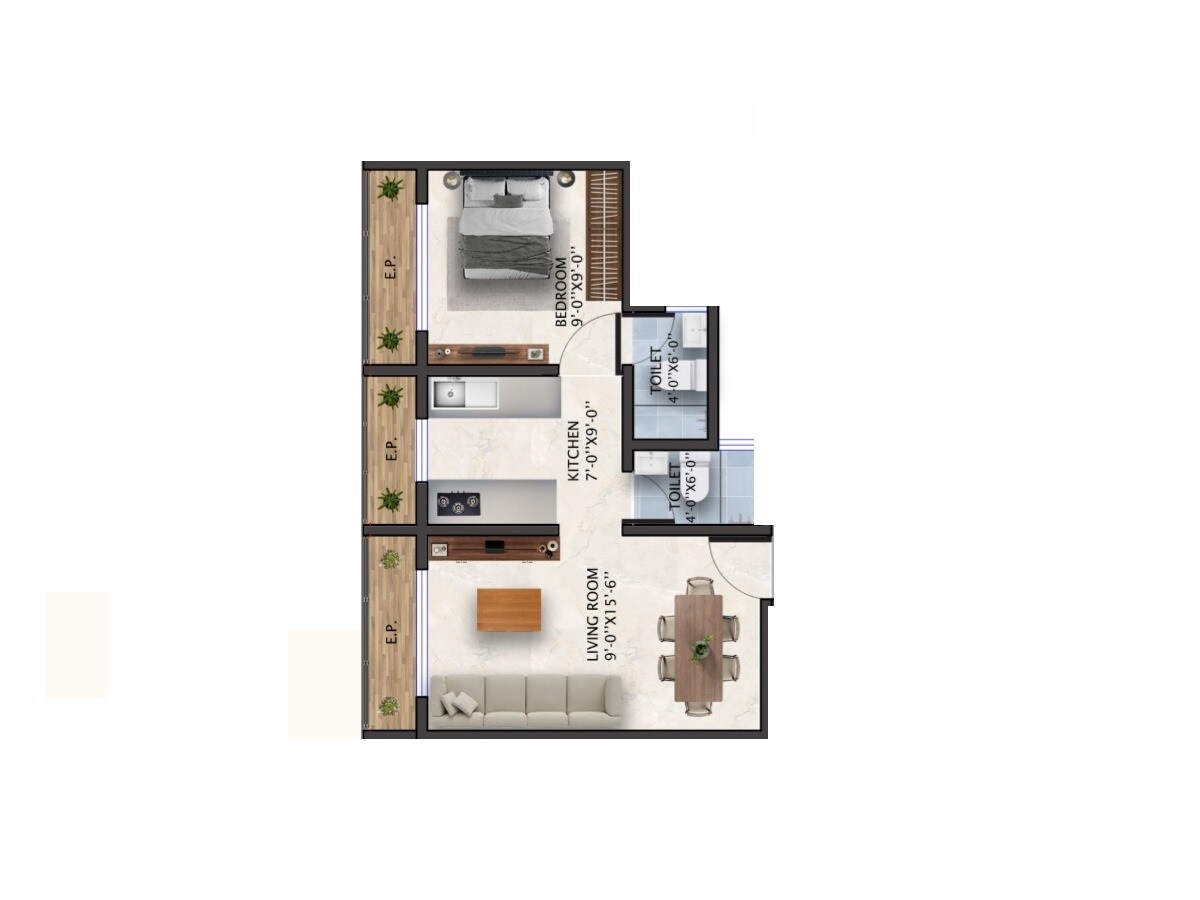 1 BHK 306 Sq. Ft. Apartment