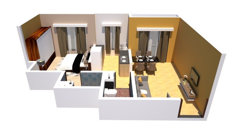 Floor plan of 1 BHK 357 Sq. Ft. Apartment in Chaplot Residency, Palghar