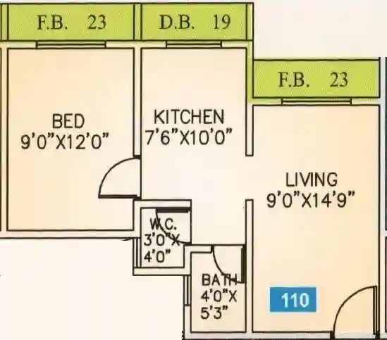 Floor plan of 1 BHK 450 Sq. Ft. Apartment in Chetana Gurudatta Tower, Palghar