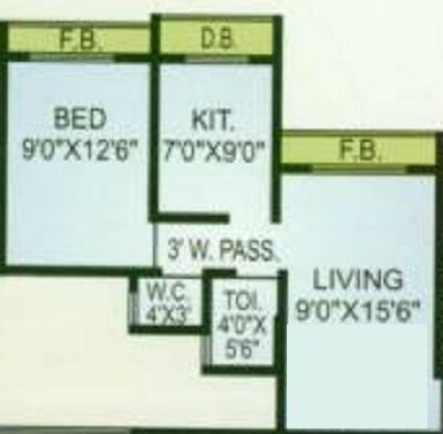 Floor plan of 1 BHK 265 Sq. Ft. Apartment in Chetana Kailash Heights, Palghar