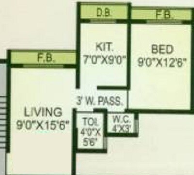 Floor plan of 1 BHK 470 Sq. Ft. Apartment in Chetana Kailash Heights, Palghar