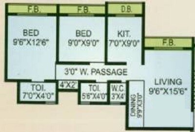 Floor plan of 2 BHK 530 Sq. Ft. Apartment in Chetana Kailash Heights, Palghar