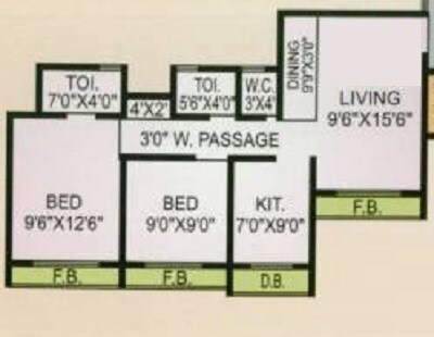 Floor plan of 2 BHK 660 Sq. Ft. Apartment in Chetana Kailash Heights, Palghar
