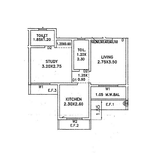 Floor plan of 1 BHK 344 Sq. Ft. Apartment in Chetana Sharda Tower I, Palghar