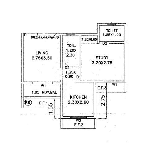 Floor plan of 1 BHK 385 Sq. Ft. Apartment in Chetana Sharda Tower I, Palghar