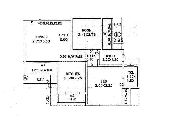 Floor plan of 2 BHK 527 Sq. Ft. Apartment in Chetana Sharda Tower I, Palghar
