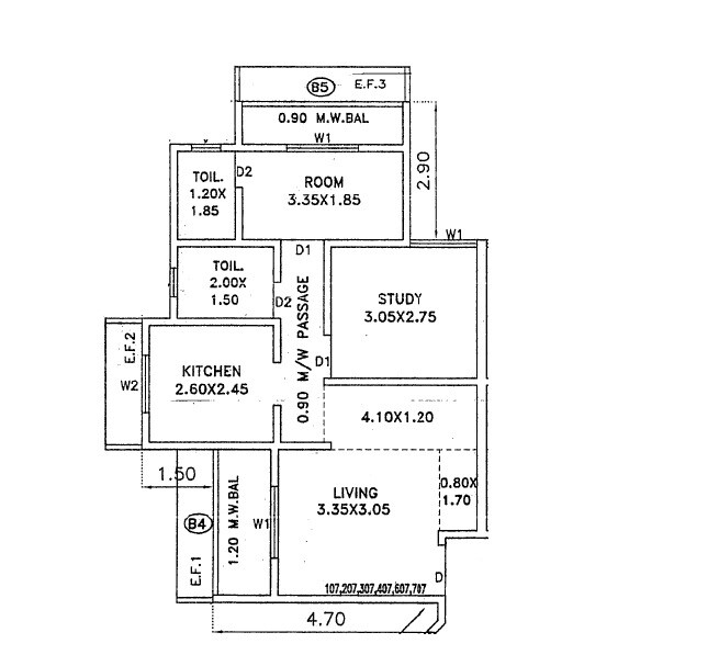 Floor plan of 2 BHK 538 Sq. Ft. Apartment in Chetana Sharda Tower I, Palghar