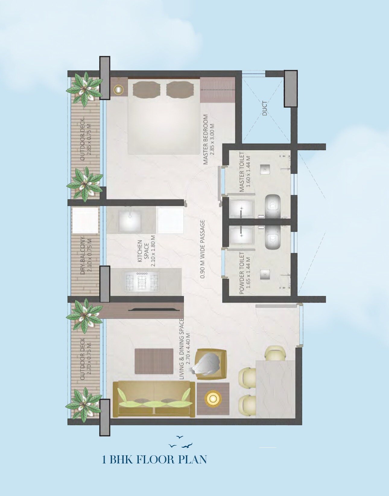 Floor plan of 1 BHK 308 Sq. Ft. Apartment in Clement Dream Nest, Palghar