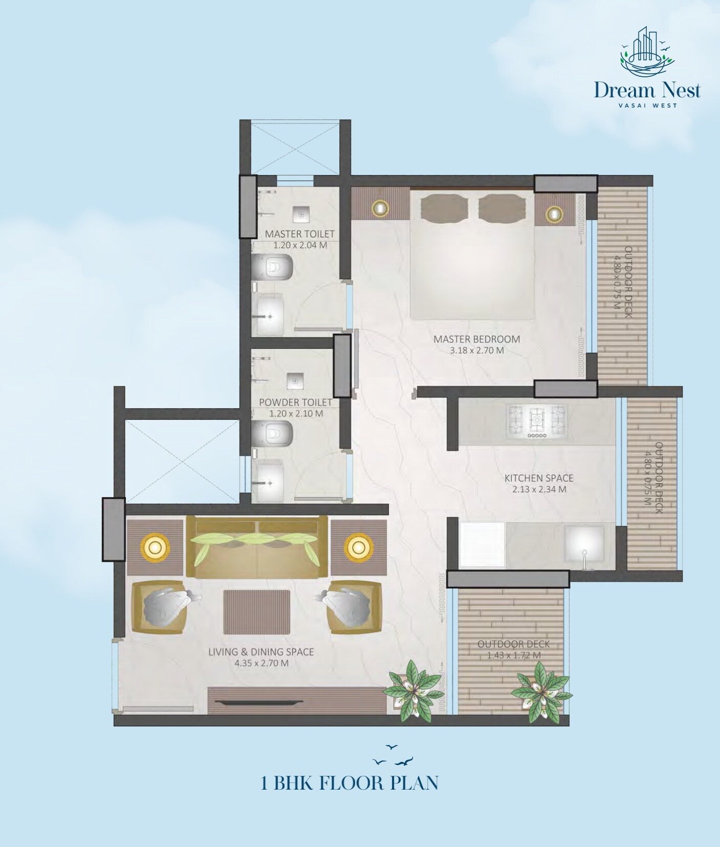 Floor plan of 1 BHK 375 Sq. Ft. Apartment in Clement Dream Nest, Palghar
