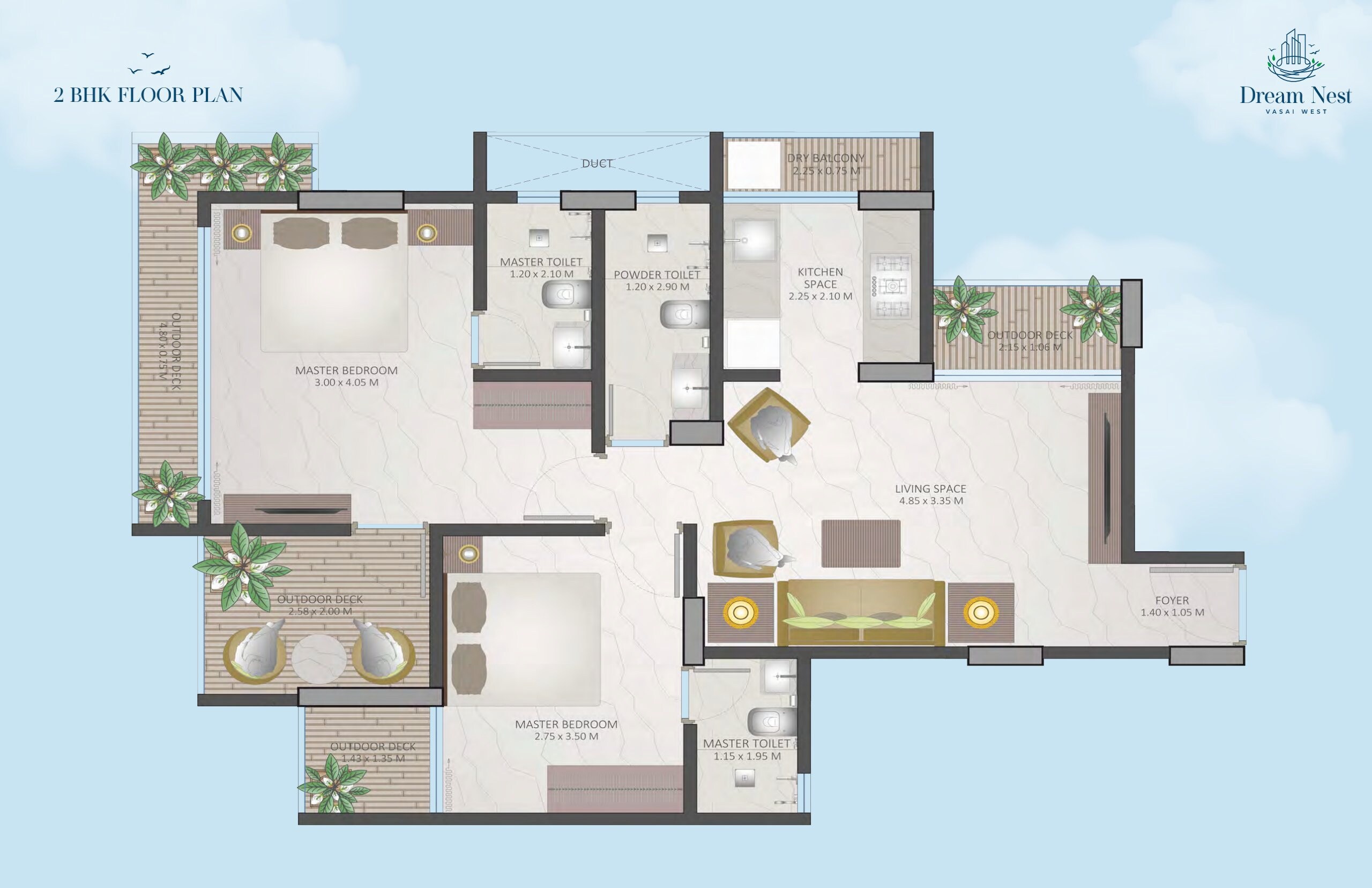 Floor plan of 2 BHK 550 Sq. Ft. Apartment in Clement Dream Nest, Palghar