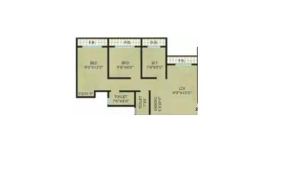 Floor plan of 2 BHK 556 Sq. Ft. Apartment in Cosmos Regency, Palghar