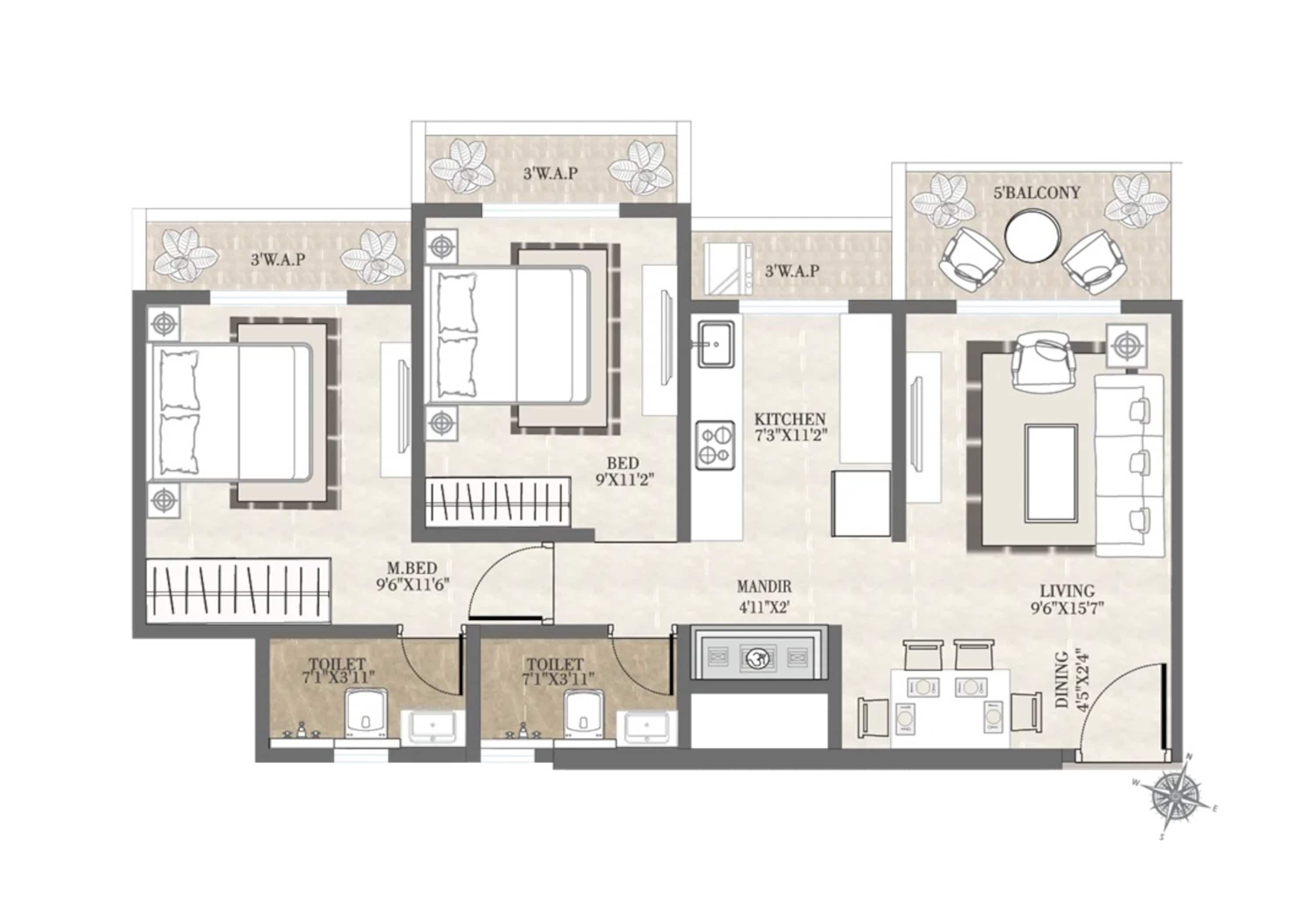 2 BHK 584 Sq. Ft. Apartment in Cosmos Senenity