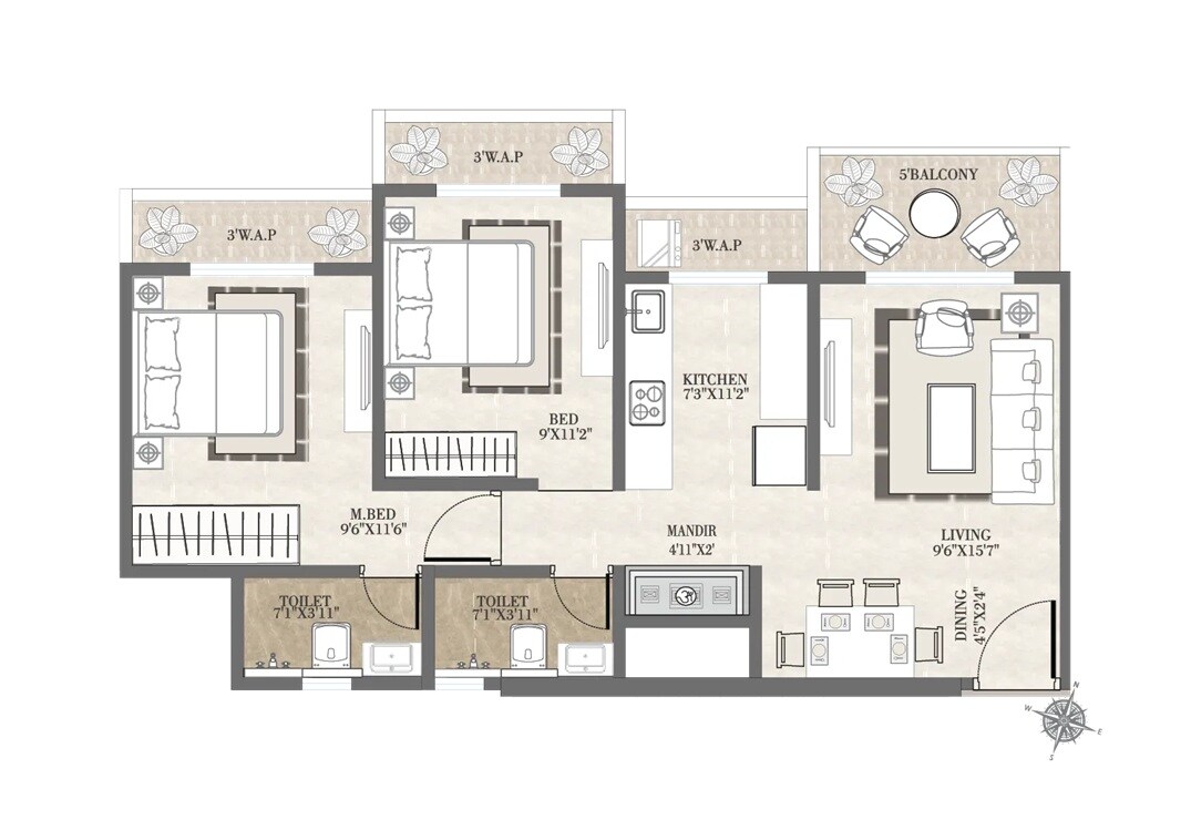 2 BHK 584 Sq. Ft. Apartment