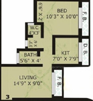 Floor plan of 1 BHK 595 Sq. Ft. Apartment in Cosmos Solitaire, Palghar