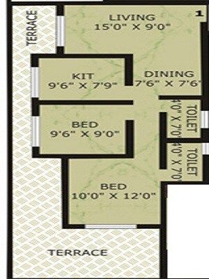 Floor plan of 2 BHK 870 Sq. Ft. Apartment in Cosmos Solitaire, Palghar