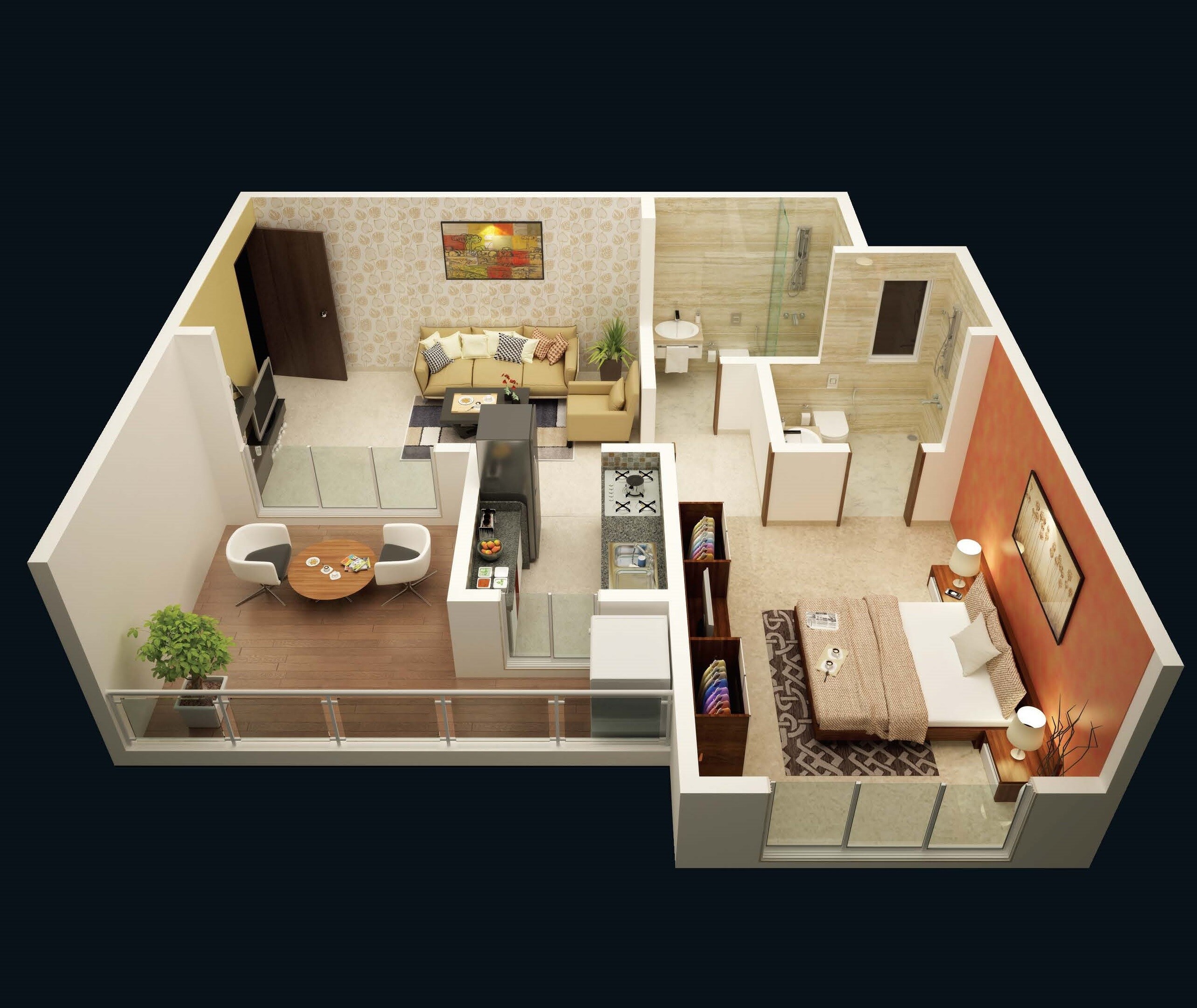 Floor plan of 1 BHK 515 Sq. Ft. Apartment in CRD Gardenia, Palghar