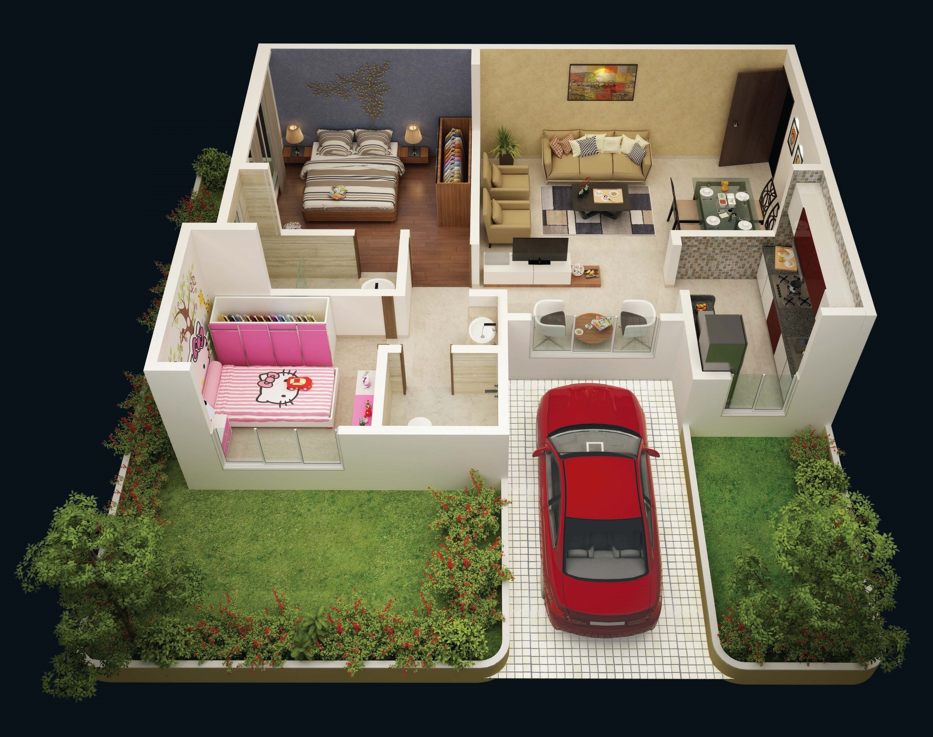 Floor plan of 2 BHK 600 Sq. Ft. Apartment in CRD Gardenia, Palghar
