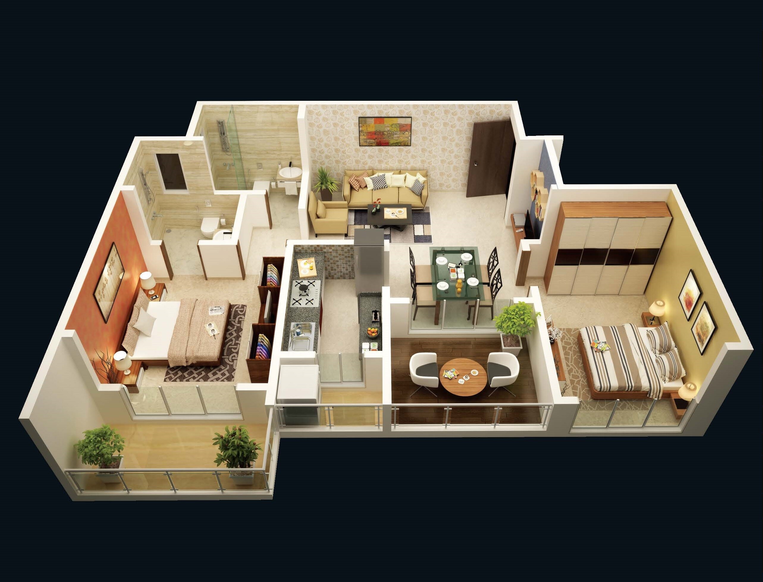 Floor plan of 2 BHK 692 Sq. Ft. Apartment in CRD Gardenia, Palghar