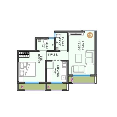 1 BHK 366 Sq. Ft. Apartment
