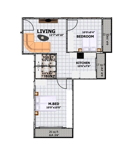 Floor plan of 1 BHK 464 Sq. Ft. Apartment in Crystal Crown, Palghar