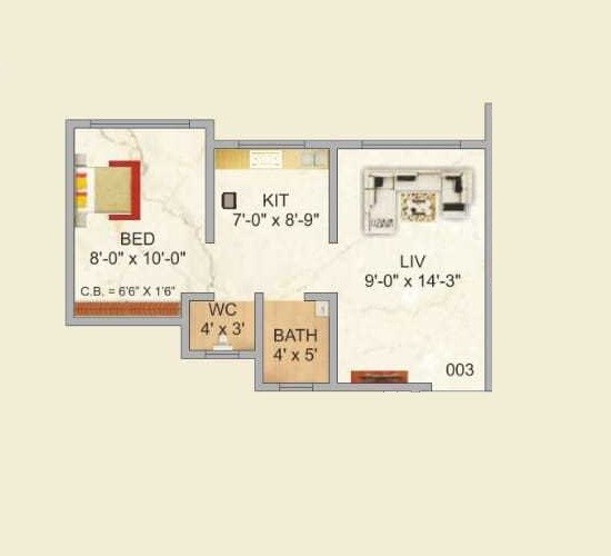 Floor plan of 1 BHK 398 Sq. Ft. Apartment in Crystal New Era, Palghar