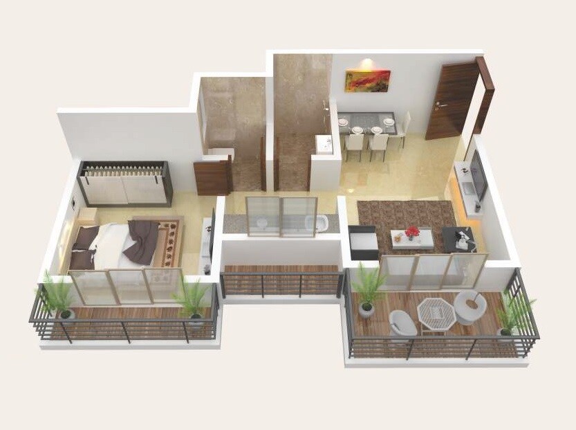 Floor plan of 1 BHK 281 Sq. Ft. Apartment in D G Land Sheetal Sejal, Palghar
