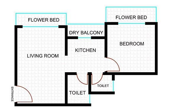 Floor plan of 1 BHK 270 Sq. Ft. Apartment in D G Land Sheetal Sejal, Palghar