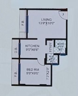 Floor plan of 1 BHK 334 Sq. Ft. Apartment in D S Aaradhya Apartment, Palghar
