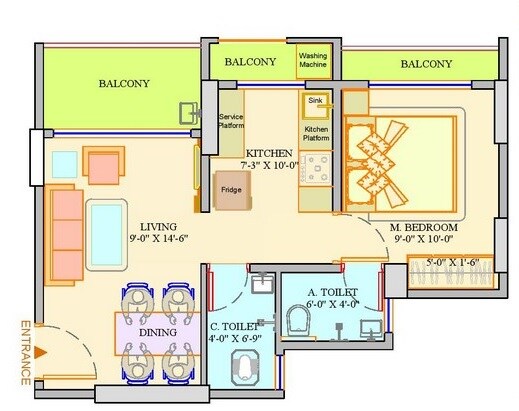 Floor plan of 1 BHK 460 Sq. Ft. Apartment in Dange Chawre Crown, Palghar