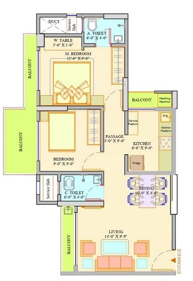 Floor plan of 2 BHK 508 Sq. Ft. Apartment in Dange Complex Tower IV, Palghar