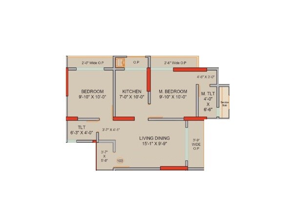 Floor plan of 2 BHK 406 Sq. Ft. Apartment in Dange Serenity, Palghar