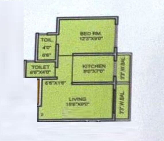 Floor plan of 1 BHK 453 Sq. Ft. Apartment in Dattakrupa Apartments, Palghar