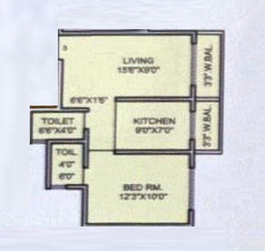 Floor plan of 1 BHK 358 Sq. Ft. Apartment in Dattakrupa Apartments, Palghar