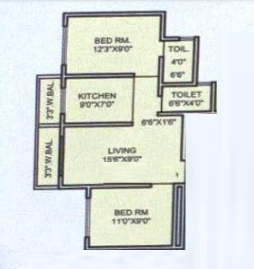 Floor plan of 2 BHK 554 Sq. Ft. Apartment in Dattakrupa Apartments, Palghar