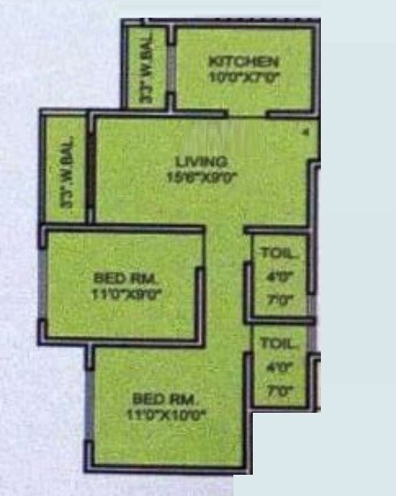 Floor plan of 2 BHK 575 Sq. Ft. Apartment in Dattakrupa Apartments, Palghar