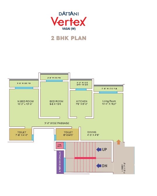 Floor plan of 2 BHK 732 Sq. Ft. Apartment in Dattani Vertex Wing AB Phase 1, Palghar