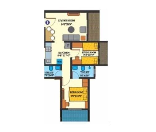 Floor plan of 2 BHK 484 Sq. Ft. Apartment in DBR Dias Residency Park, Palghar