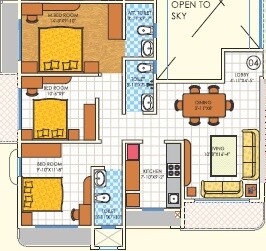 Floor plan of 3 BHK 762 Sq. Ft. Apartment in DBR Paramount Heights, Palghar