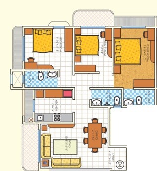 Floor plan of 3 BHK 800 Sq. Ft. Apartment in DBR Paramount Heights, Palghar